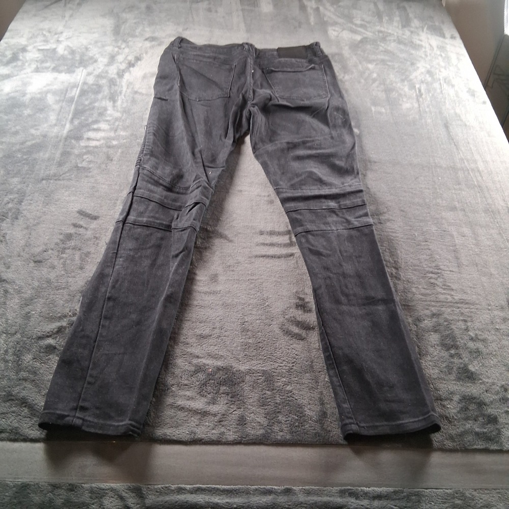 Forever 21 Biker Jeans Mens 33 Black Distressed Moto Ripped Slim Fit Denim